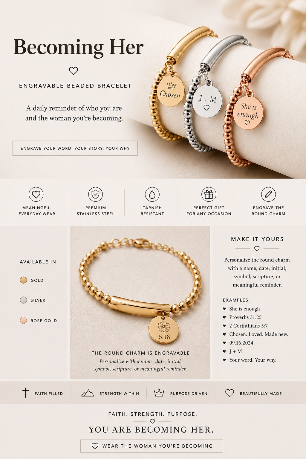Becoming Her Beaded Bracelet