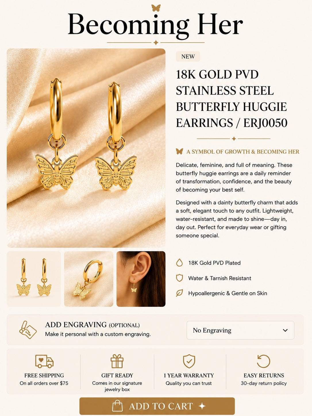 Butterfly Huggie Earrings