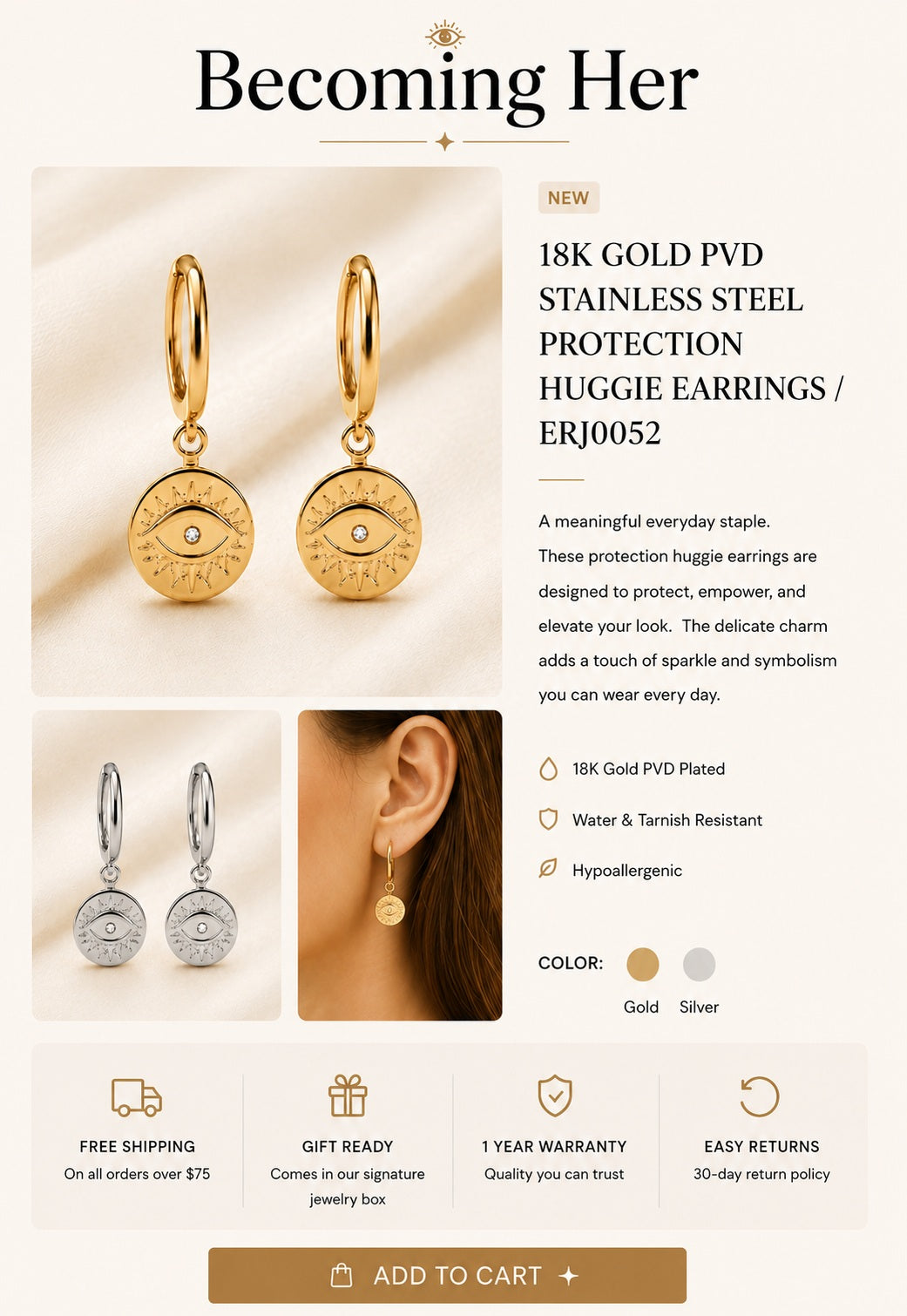 Protection Huggie Earrings