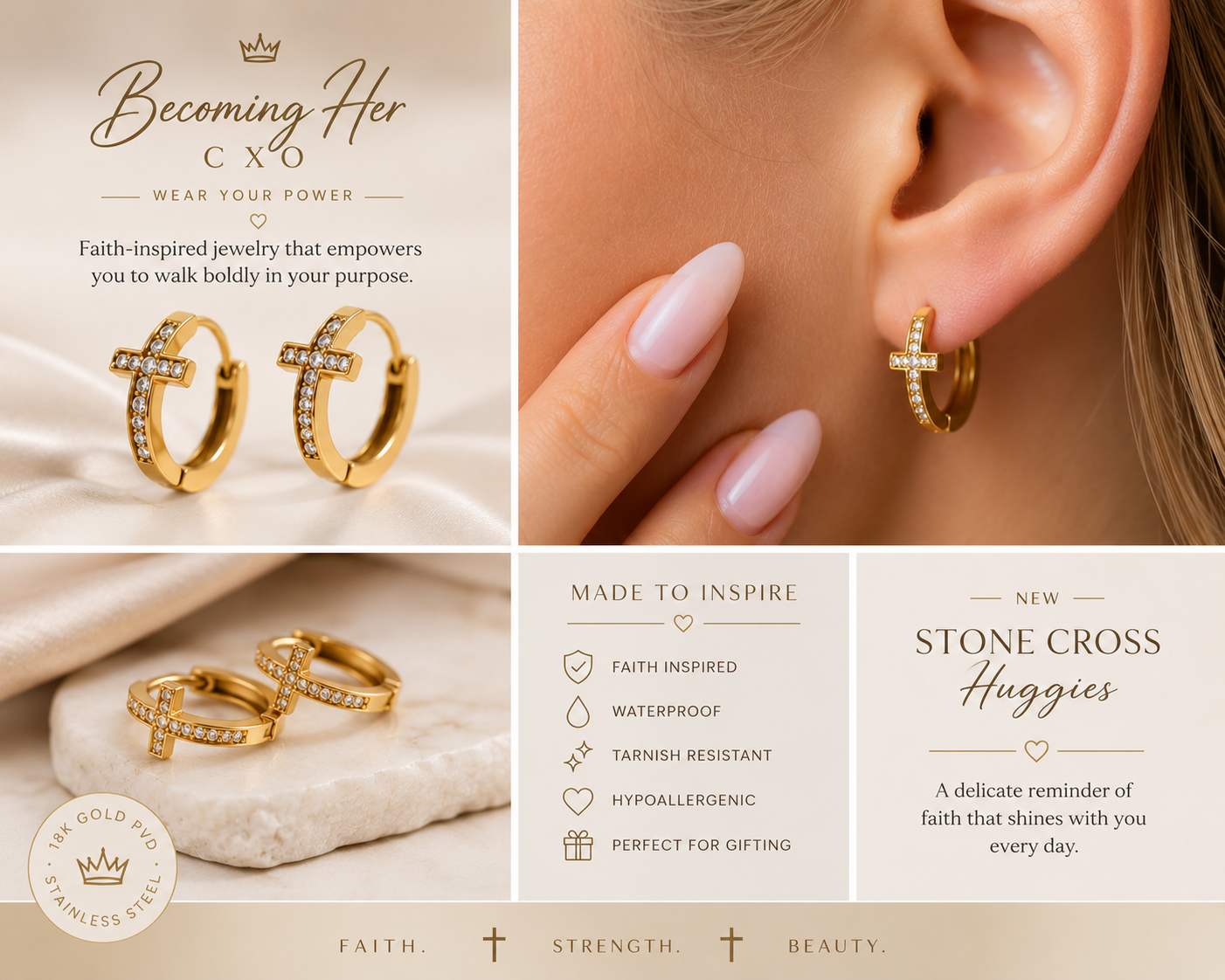 Faith Cross Huggie Earrings